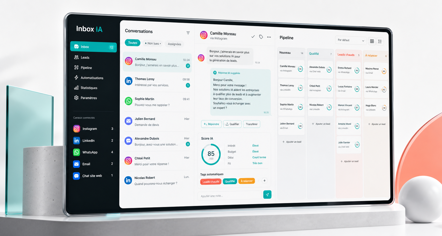 Dashboard Velora pour qualifier des leads depuis les messages privés